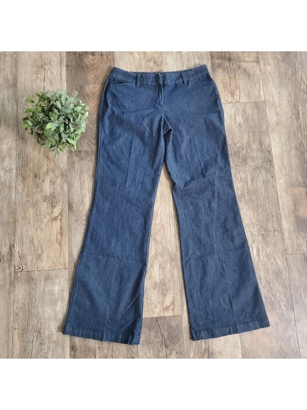 Larry Levine Blue Denim Wide Leg Flare Pants Size 4